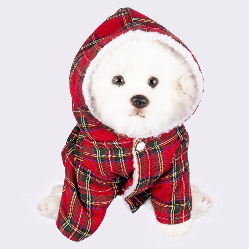 Dog Hooded Plaid Sweater