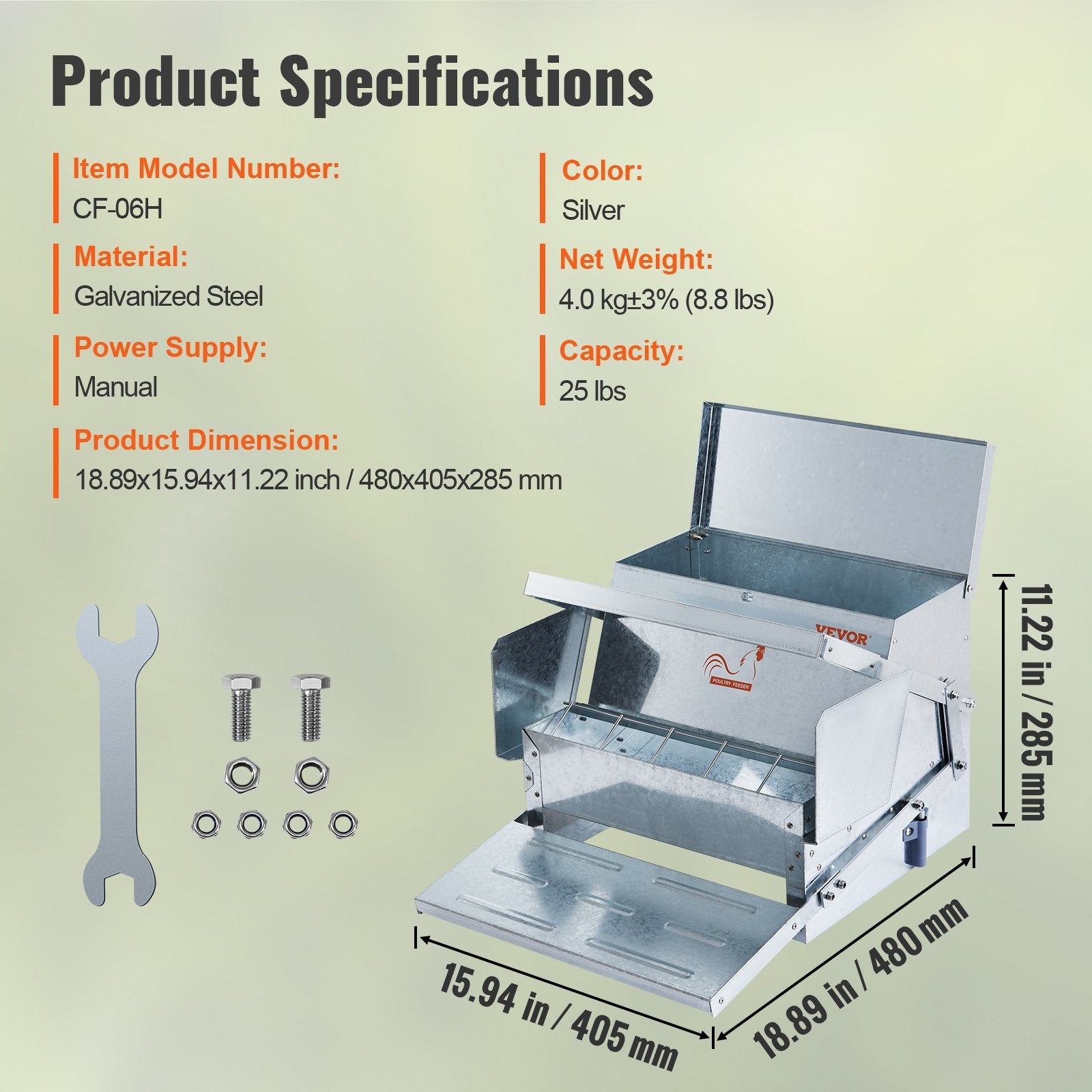 Weatherproof Galvanized Chicken Feeder, 25 Lbs Capacity With Lid & Lock