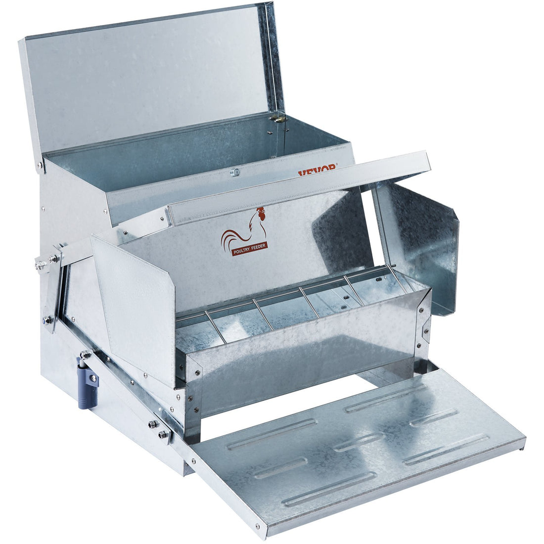 Weatherproof Galvanized Chicken Feeder, 25 Lbs Capacity With Lid & Lock