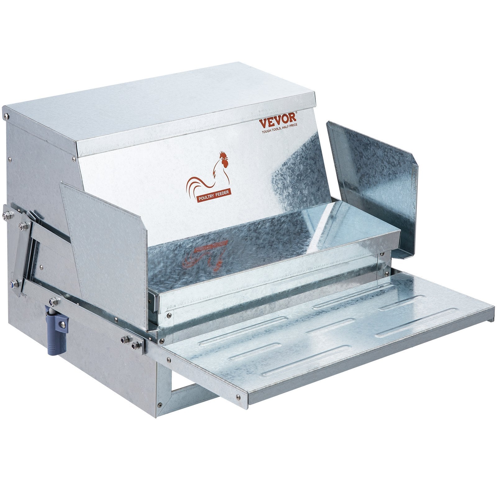 Weatherproof Galvanized Chicken Feeder, 25 Lbs Capacity With Lid & Lock